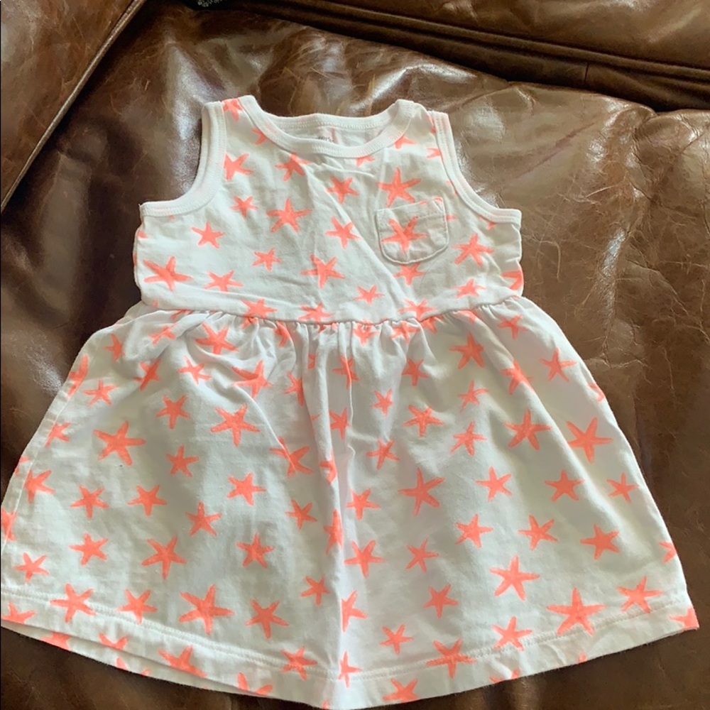 Baby Girl White Dress with Neon Starfish 9m EUC